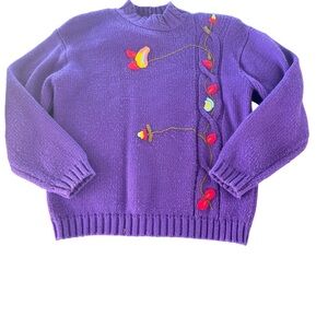 Purple vintage Sweater with Floral Embroidery